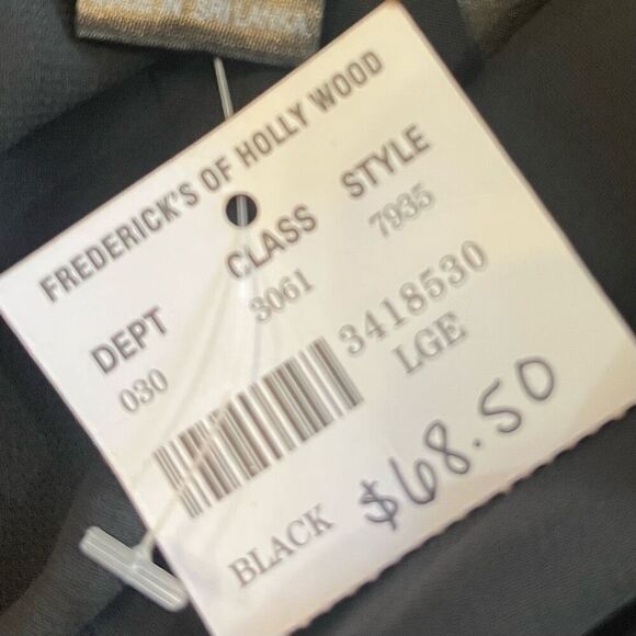 Fredrick’s of Hollywood Vintage Dead Stock Black Long Lace Top Sheer Bottom Tie - Picture 7 of 9